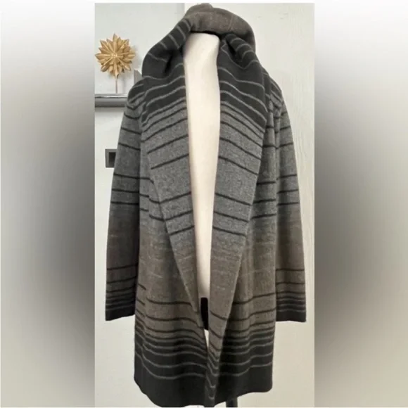 VINCE Yak/Wool Tan Taupe Ombre Hooded Cardigan Sz Small - Picture 2 of 13